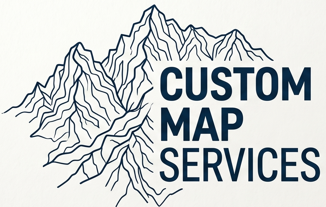 Custom Map Services logo with hand-drawn mountain contours